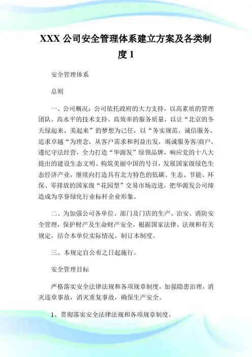 公司安全管理体系建立方案及各类制度.doc