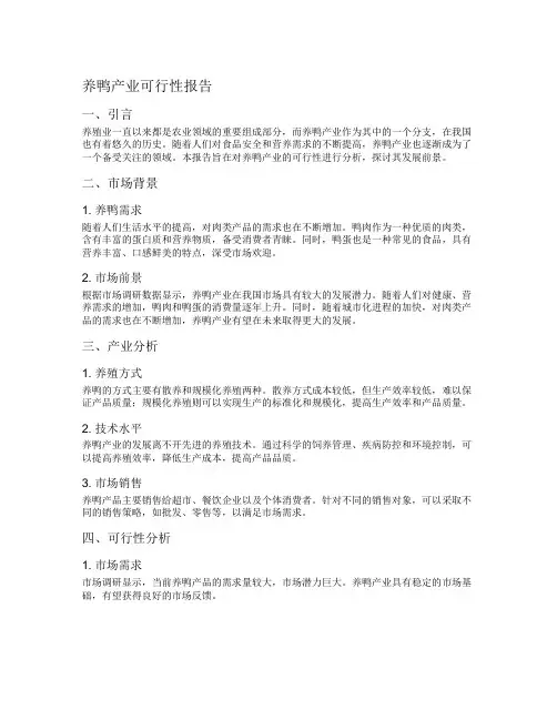 养鸭产业可行性报告