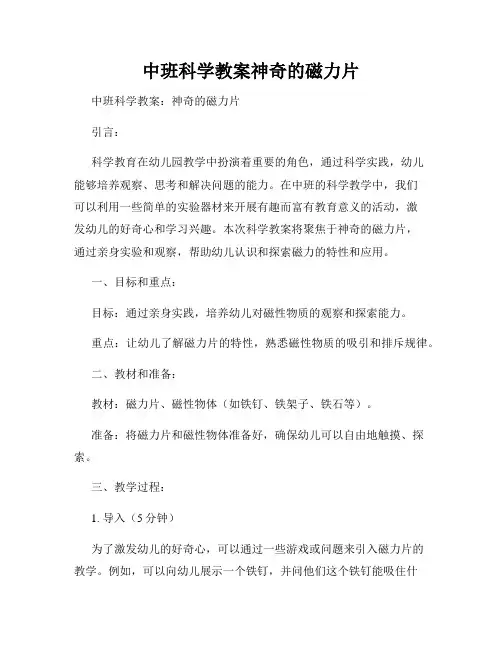 中班科学教案神奇的磁力片