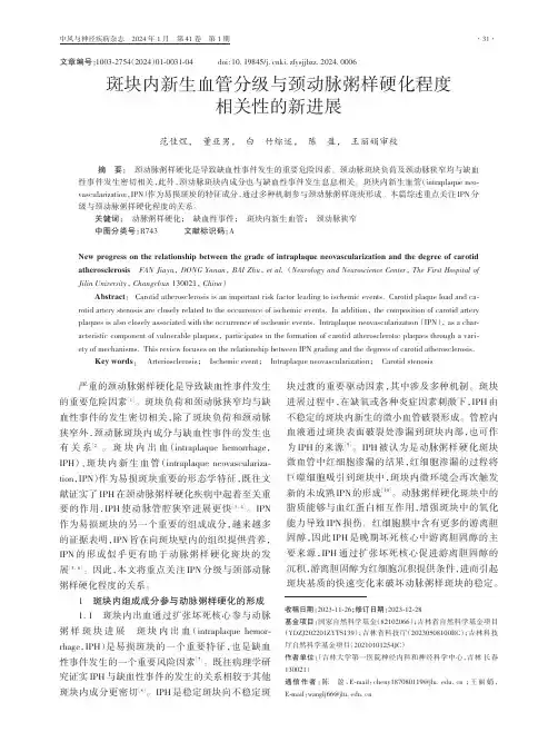 斑块内新生血管分级与颈动脉粥样硬化程度相关性的新进展