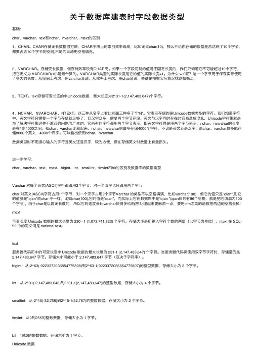 关于数据库建表时字段数据类型