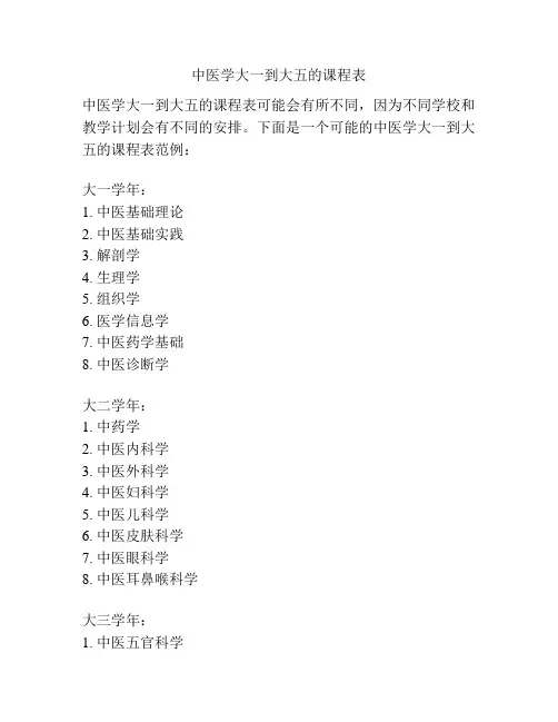 中医学大一到大五的课程表