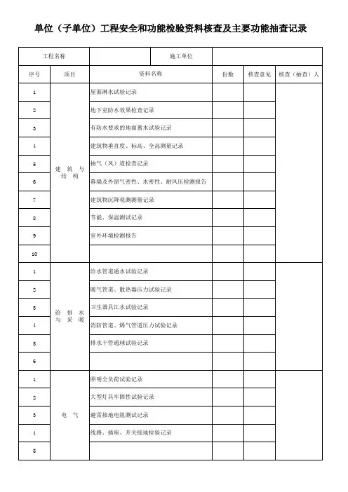 工程安全和功能检验资料核查及主要功能抽查记录