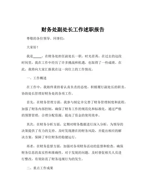 财务处副处长工作述职报告