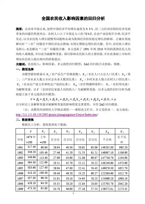 (燕山大学计量经济学课程论文、SAS程序)农民收入因素分析