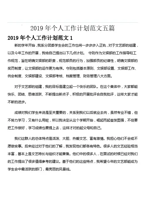 2019年个人工作计划范文五篇