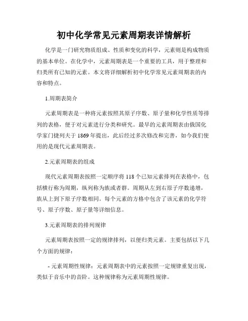 初中化学常见元素周期表详情解析