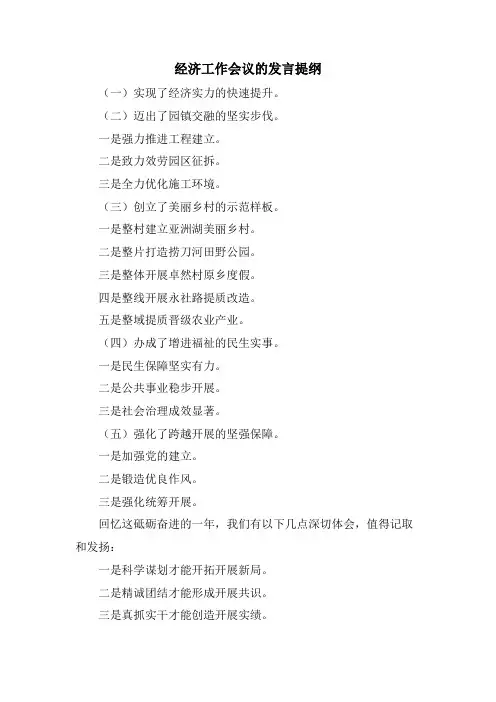 经济工作会议的发言提纲