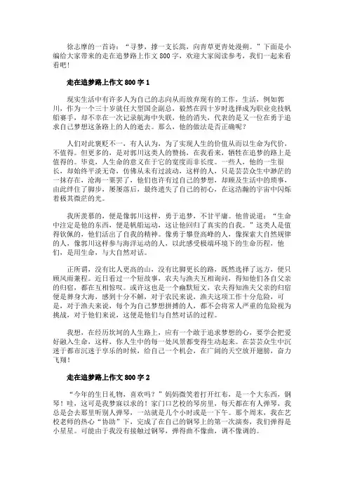 走在追梦路上作文800字