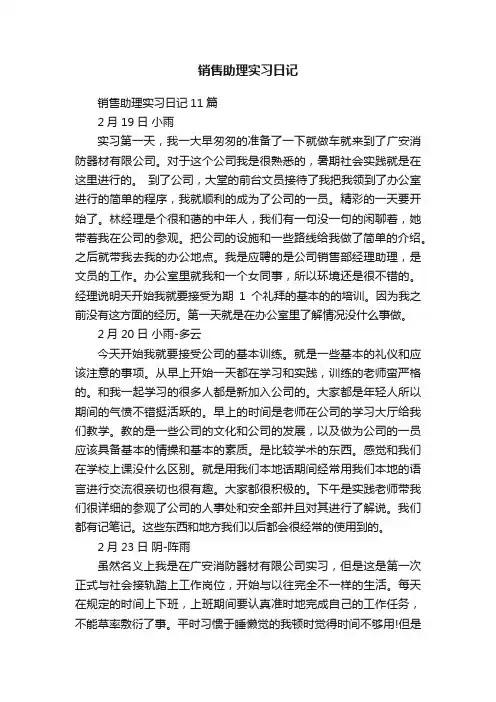 销售助理实习日记11篇