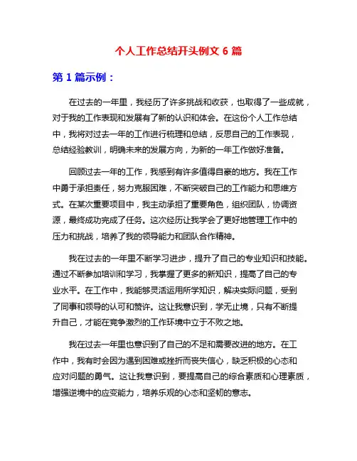 个人工作总结开头例文6篇