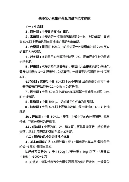 我市冬小麦生产调查的基本技术参数