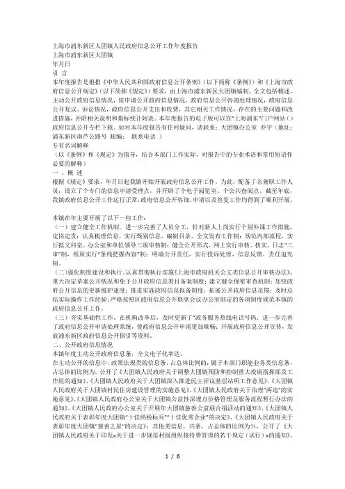 市浦东新区大团镇人民政府信息公开工作年度报告