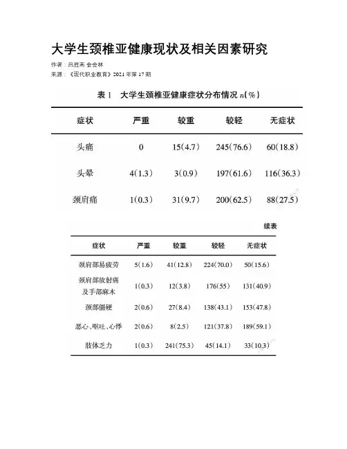 大学生颈椎亚健康现状及相关因素研究 