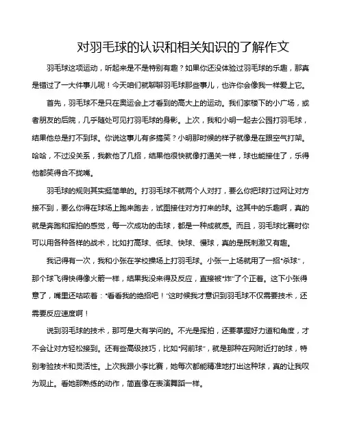 对羽毛球的认识和相关知识的了解作文