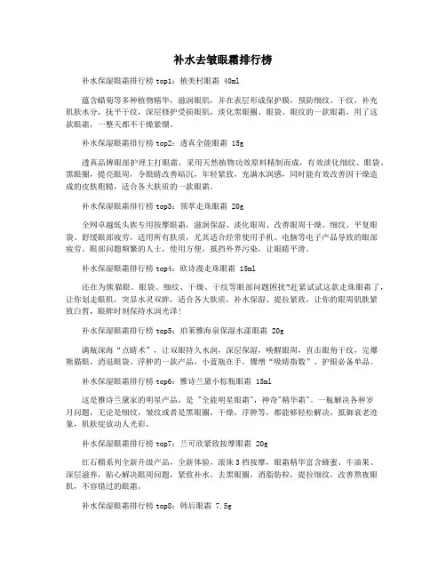 补水去皱眼霜排行榜