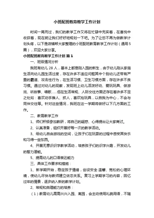 小班配班教育教学工作计划