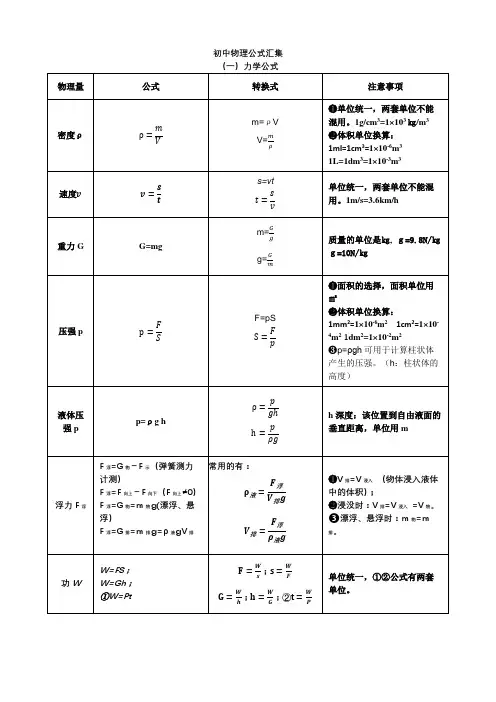 初中物理公式大汇总