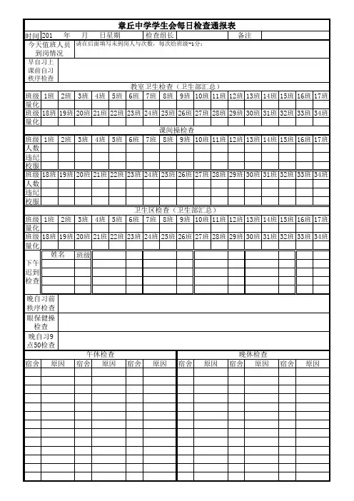 最新学生会每日检查记录表