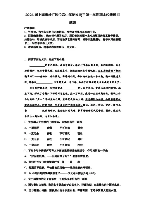 2024届上海市徐汇区位育中学语文高三第一学期期末经典模拟试题含解析