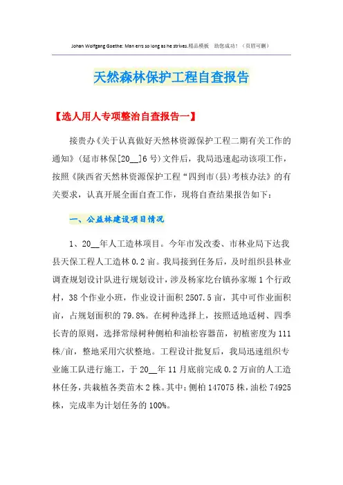 天然森林保护工程自查报告