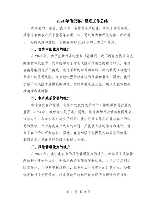 2024年信贷客户经理工作总结