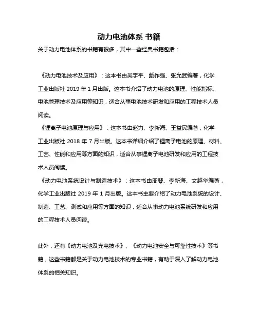 动力电池体系 书籍