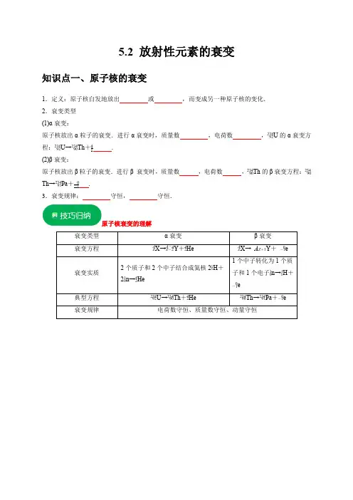 5.2放射性元素的衰变(原卷版)