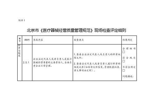 18年北京市《医疗器械经营质量管理规范》现场检查评定细则
