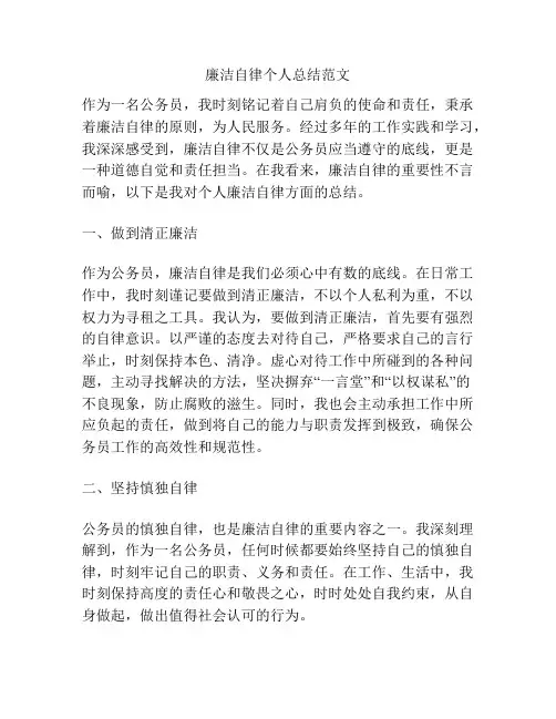 廉洁自律个人总结范文