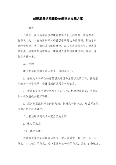 创建基层组织建设年示范点实施方案