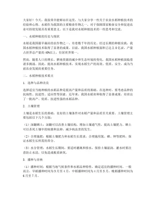 农业水稻种植技术交流发言稿