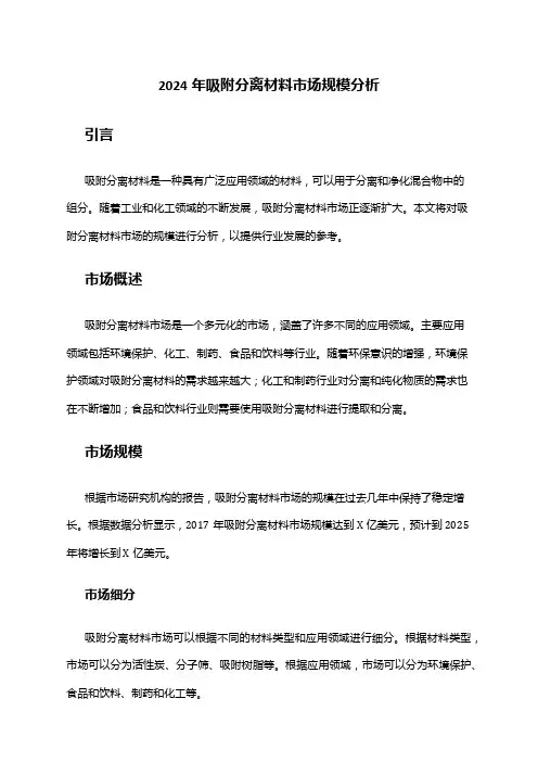 2024年吸附分离材料市场规模分析