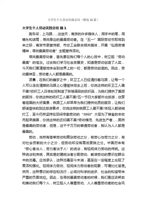 大学生个人劳动实践总结（精选16篇）