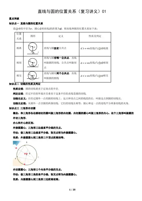 直线与圆的位置关系(复习讲义)01(教师版)