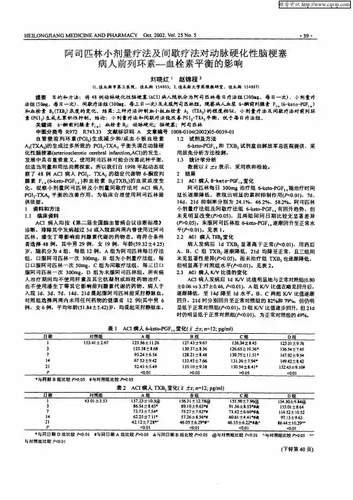 阿司匹林小剂量疗法及间歇疗法对动脉硬化性脑梗塞病人前列环素—血栓素平衡的影响