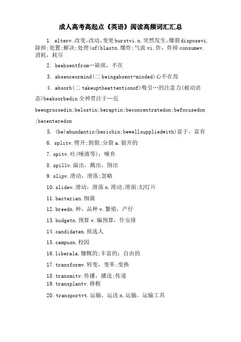 成人高考高起点《英语》阅读高频词汇汇总