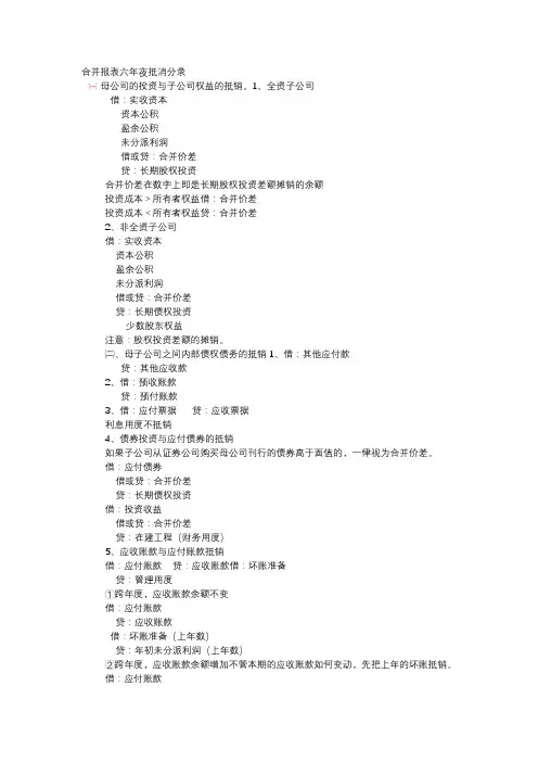 合并报表六大抵消分录
