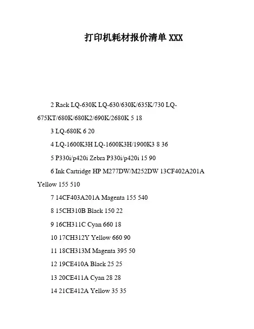 打印机耗材报价清单XXX