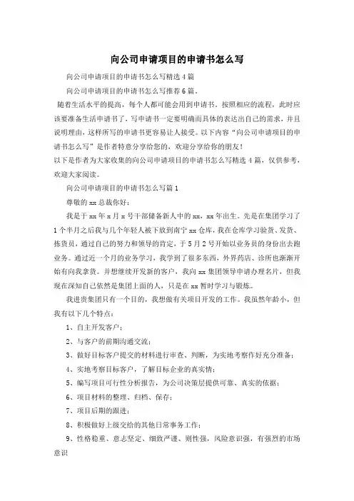 向公司申请项目的申请书怎么写