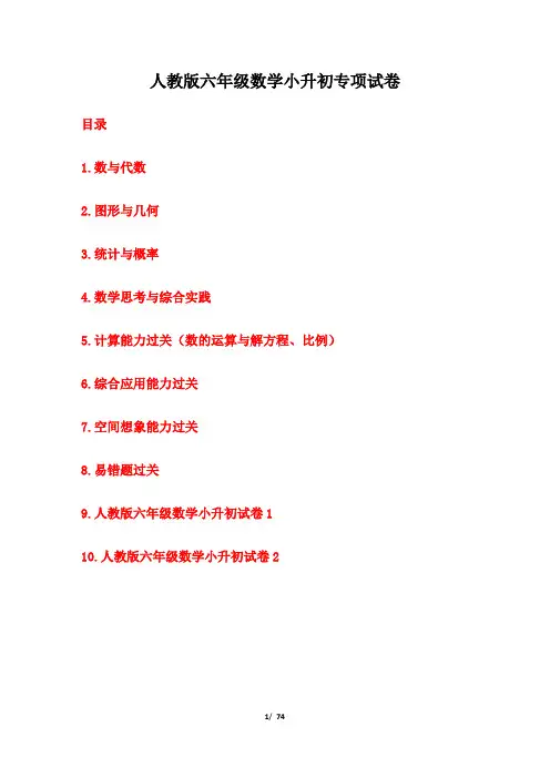 人教版六年级数学下册小升初专项试卷10套附答案