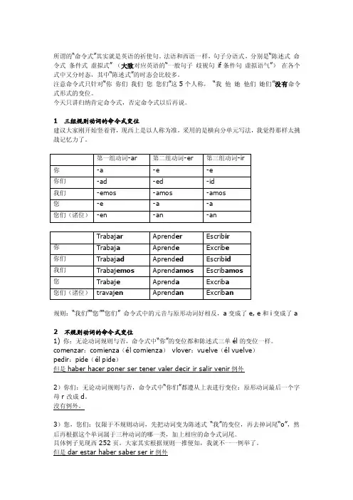 （原创）西班牙语肯定命令式总结