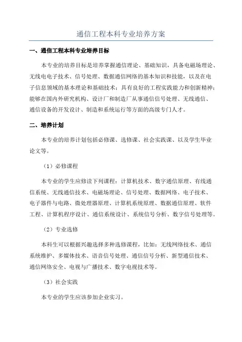 通信工程本科专业培养方案