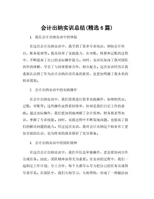会计出纳实训总结(精选6篇)