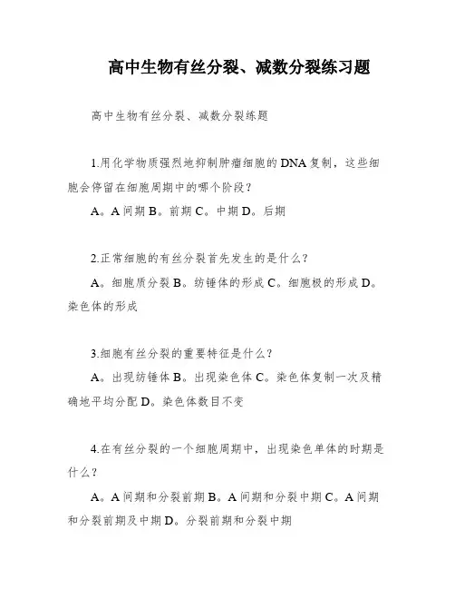 高中生物有丝分裂、减数分裂练习题
