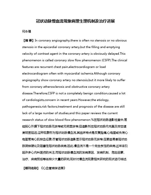 冠状动脉慢血流现象病理生理机制及治疗进展