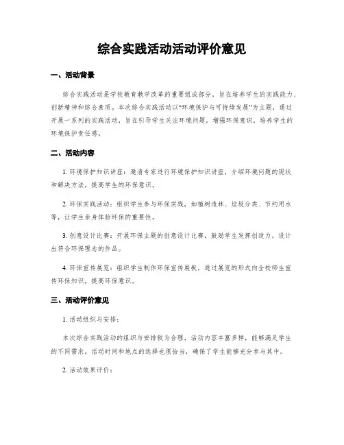综合实践活动活动评价意见