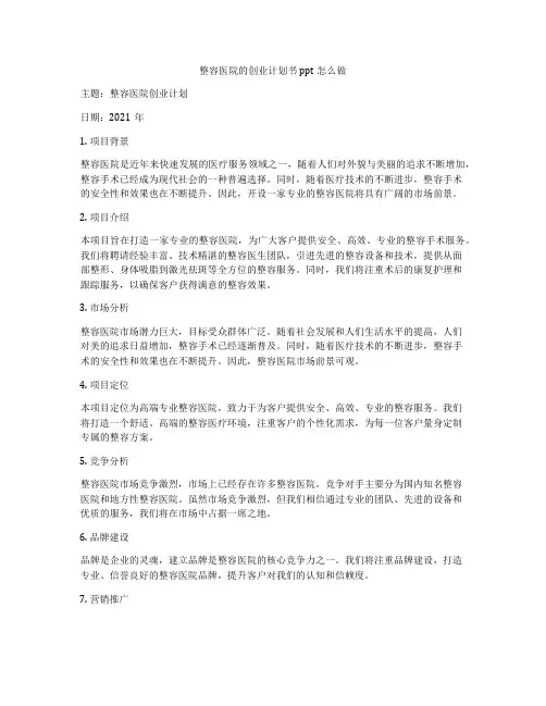 整容医院的创业计划书ppt怎么做
