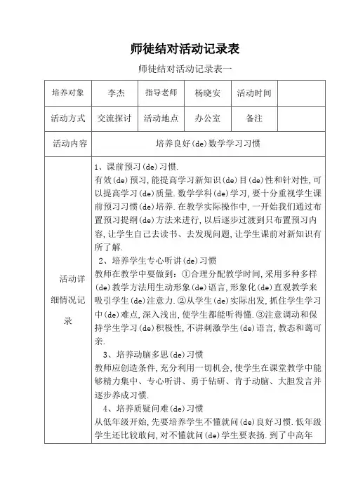 师徒结对活动记录表徒弟