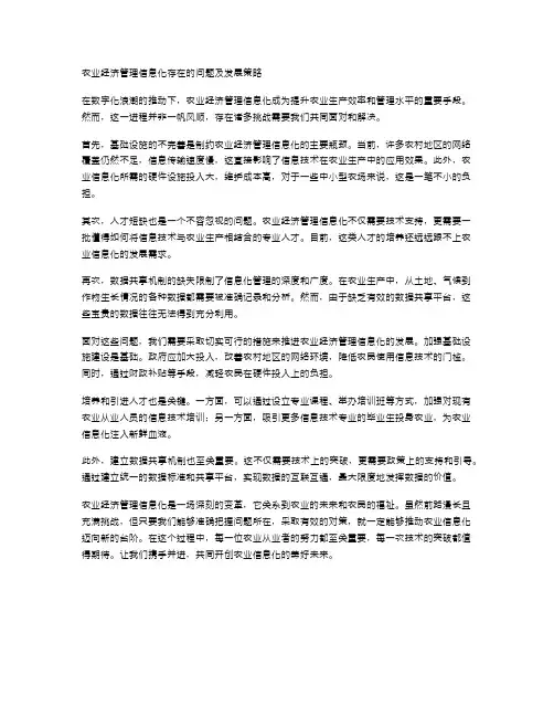 农业经济管理信息化存在的问题及发展策略